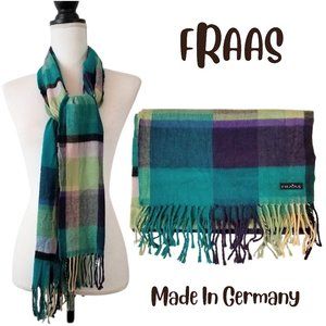 FRAAS Purple Green & Blue Fringe Scarf - Made In Germany - 100% Acrylic